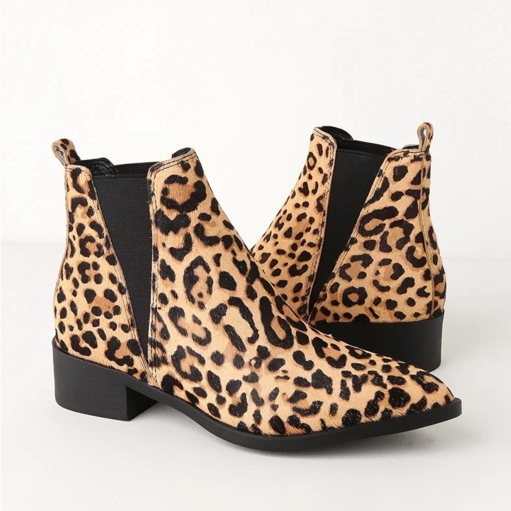 Steve Madden Jerry Calf Hair Leopard Chelsea Ankle Boots Booties Tan Sz 6